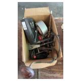 Lot of tools. Hand drill, drill bits, and duct