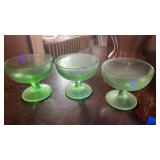 Lot of 3 Uranium Glass Desert Cups