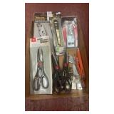 Assortment of scissors, knifes etc