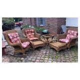 6-pc poly wicker patio set: 2 chairs w/ ottomans,