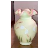 Fenton handpainted Burmese satin glass vase