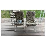 2 Patio Padded Chairs and Bird Tin