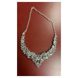 Silver Tone Flower Statement Necklace