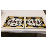 Pair of Custom stained glass framed pane.  13 x