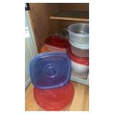 Cabinet of plastic storage containers