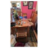 Vintage wooden table with 4 craved chairs and one