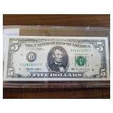 1995 Series Green seal five dollar bill