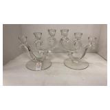 Pair of Fostoria, triple tier candleholders