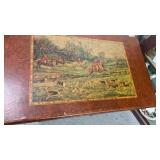 Hunt Scene folding table. 26 wide, 15 deep and 20