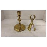 Baldwin brass candlestick 6 ï¿½ and brass bell 5 ï¿½