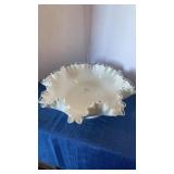 Fenton style milk glass with clear ruffle. 11