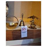 Brass duck under umbrella,bell,small basket