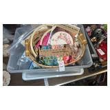 Small plastic tub and sewing basket of