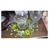 Floral centerpiece and 2 large candle holders