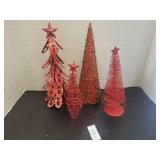 Assortment of red glittered Christmas trees