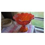 Amberina glass candy dish