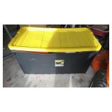 Sterilite 50gal Tote and Contents, Clothes and