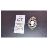 Sterling silver & marcasite cameo pin aaa a