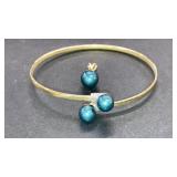 14k teal pearl bracelet & pendant