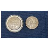 2 1890 Morgan Silver Dollars