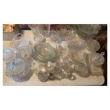 Various glassware, compotes, baskets, lidded