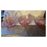 LE Smith pink glass basket, moon and Star pink