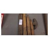 Three antique wood barn beam pegs , vintage black