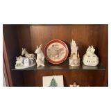 Shelf of various small items including Lenox and