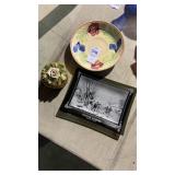 Antique dishes and flowered trinket box