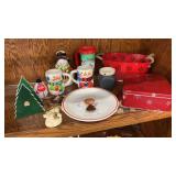 Variety of Christmas decorations and mugs lot