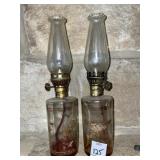 2 VINTAGE GLASS HURRICANE OIL LAMP AMERICAN EAGLE