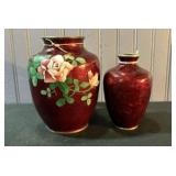 Pair Of Japanese Cloisonne Pigeon Blood Vases With