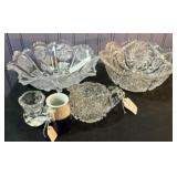 Lot Including Large 8" Cut Glass Bowl, Thistle Pat