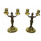 Pair Of Brass Figural Candlesticks 5"X8"