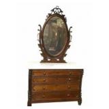 Walnut Victorian Dresser With Carved Mirror And Ma