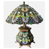 Art Nouveau Tiffany Style Parlor Lamp With Leaded,