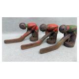 3 Cast Iron Coin Op Hockey Figures 3in Tall x 5in