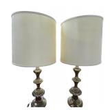 Pair of large brass lamps