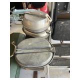 (3) vintage military mess kits and (1) ammo box