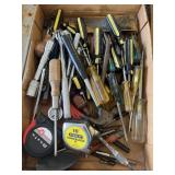 Flat of screwdrivers, tape measures