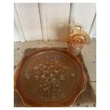 Dugan Carnival Glass Basket & Tea Sandwich Tray