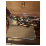 Vintage Wooden Box w/ Paint Brushes, Art Supplies