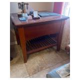 Wooden Workbench or Table with Slatted Shelf