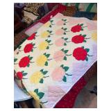 Queen Size Machine Quilted Rose Pattern Quilt