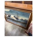 Framed Winter Landscape Oil Painting by J. Harden