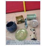 Planters, candle holder depression glass shoe and