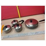 Revere Ware 10ï¿½ skillet and 3 small sauce pans