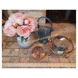 Glass Table Toppeer Basket Artificial Flowers In V