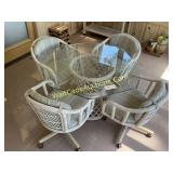 Wicker Patio Table W/ Glasstop 4 Matching Chairs,