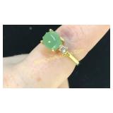 .925 Silver Jade & CZ Ring Sz 7